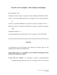 Fiche technique chronologique de l'école Pie-X-de-l'Assomption