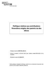 Politique relative aux contributions financières exigées des parents ou des élèves