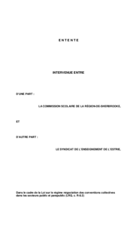 Entente intervenue entre la CSRS et le Syndicat de l'enseignement de l'Estrie