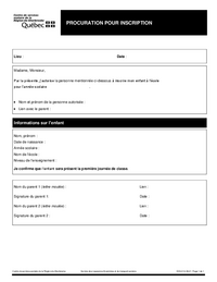 Formulaire de procuration pour l'inscription