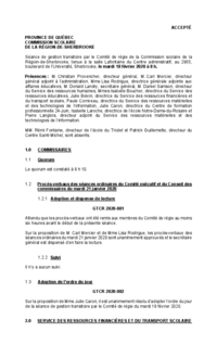 Séance de gestion transitoire par le Comité de régie du CSSRS (18 février 2020)