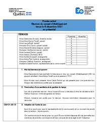 Procès-verbal : Réunion du conseil d'établissement (8 décembre 2021)