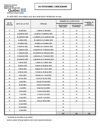 Échéancier des versements de paies du personnel enseignant 2022-2023