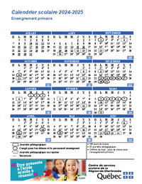 Calendrier scolaire 2024-2025 - Enseignement primaire