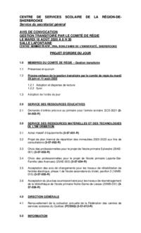 Ordre du jour : Séance de gestion transitoire par le Comité de régie du CSSRS (18 août 2020)
