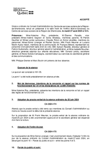 Séance ordinaire du 27 août 2024 du Conseil d'administration (CA)