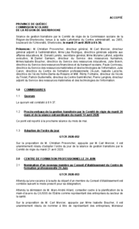 Séance de gestion transitoire par le Comité de régie du CSSRS (21 avril 2020)