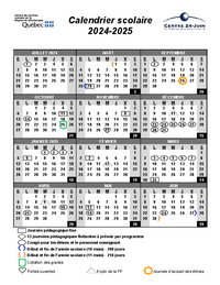 Calendrier scolaire 2024-2025 - Formation professionnelle (Centre 24-Juin)