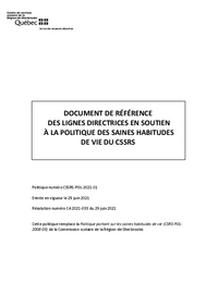 Document de référence des lignes directrices en soutien à la Politique des saines habitudes de vie du CSSRS