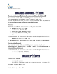 Vacances annuelles et horaire d'été 2020