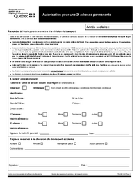 Formulaire d'autorisation pour une 2e adresse permanente