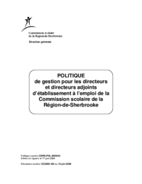 Politique de gestion pour les directeurs et directeurs adjoints d’établissement à l’emploi de la CSRS