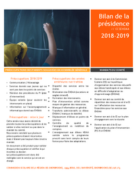 Bilan de la présidence 2018-2019 du Comité consultatif des services aux élèves handicapés et aux élèves en difficulté d'adaptation ou d'apprentissage (CCSEHDAA)