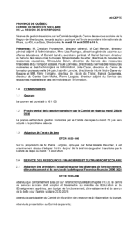 Séance de gestion transitoire par le Comité de régie du CSSRS (11 août 2020)