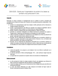 Guide pour l'organisation du soutien à la classe au primaire et au préscolaire 5 ans 2024-2025