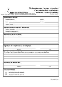 Formulaire de déclaration des risques potentiels d'accidents du travail et des maladies professionnelles