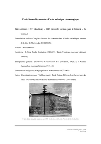 Fiche technique chronologique de l'école Sainte-Bernadette