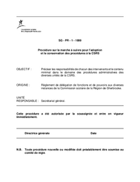 Procédure sur la marche à suivre pour l’adoption et la conservation des procédures à la CSRS