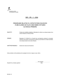 Procédure relative à l'affectation d'un élève à une classe de plus d'une année d'études au niveau primaire