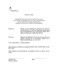 Procédure relative à l'application de la Politique pour contrer la consommation et le trafic es substances psychotropes dans les établissements de la CSRS