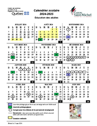 Calendrier scolaire 2024-2025 - Éducation des adultes (Centre Saint-Michel)