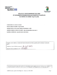Règles de fonctionnement 2023-2024 de l'école Sainte-Anne et document d'information aux parents utilisateurs du service de garde Pop Citrouille
