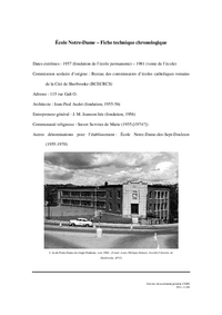 Fiche technique chronologique de l'école Notre-Dame