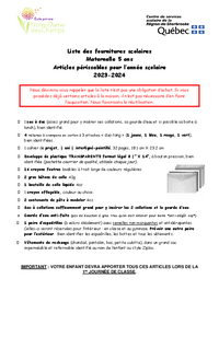 Liste des fournitures scolaires maternelle 5 ans pour l'année scolaire 2023-2024 | École Notre-Dame-des-Champs