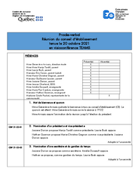 Procès-verbal : Réunion du conseil d'établissement (20 octobre 2021)