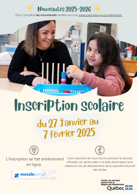 Affiche : Inscription scolaire du 27 janvier au 7 février 2025