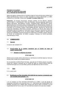 Séance de gestion transitoire par le Comité de régie du CSSRS (13 octobre 2020)