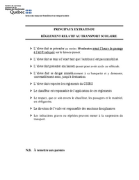 Principaux extraits du règlement relatif au transport scolaire