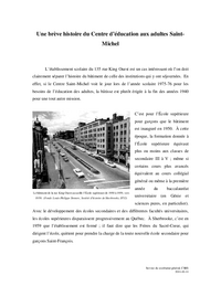Une brève histoire du Centre d’éducation aux adultes Saint-Michel 