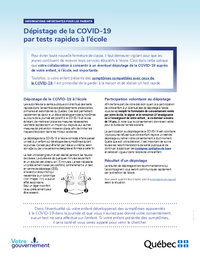 Fiche d'information pour les parents : Dépistage de la COVID-19 par tests rapides à l'école