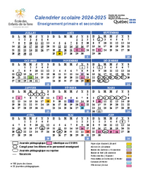 Calendrier scolaire 2024-2025 - Enseignement primaire et secondaire (École des Enfants-de-la-Terre)