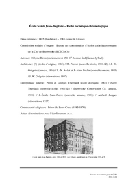 Fiche technique chronologique de l'école Saint-Jean-Baptiste