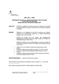 Procédure relative à l'octroi de divers types de congé et des prêts de services - Modalités par catégorie d'employés