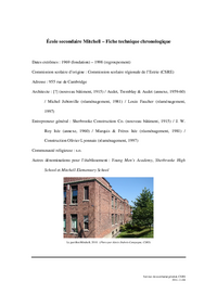Fiche technique chronologique de l'école secondaire Mitchell