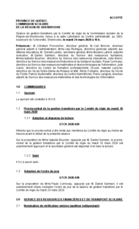 Séance de gestion transitoire par le Comité de régie du CSSRS (24 mars 2020)