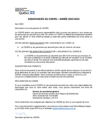 Lettre : Assurances du CSSRS - Année 2023-2024