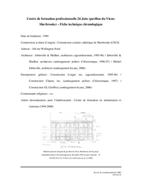 Fiche technique chronologique du Centre de formation professionnelle 24-Juin (pavillon du Vieux-Sherbrooke)