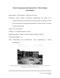 Fiche technique chronologique de l'École d'enseignement professionnel Galt