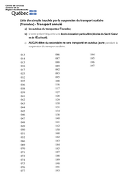 Liste des circuits touchés par la suspension du transport scolaire (Transdev) - Transport annulé