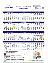 Calendrier scolaire 2024-2025 - Enseignement secondaire 16 à 21 ans (École le Goéland)