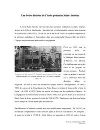 Une brève histoire de l’école primaire Saint-Antoine