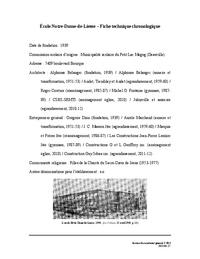 Fiche technique chronologique de l'école Notre-Dame-de-Liesse
