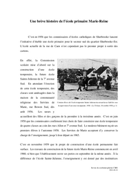 Une brève histoire de l’école primaire Marie-Reine