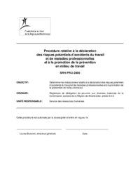Procédure relative à la déclaration  des risques potentiels d’accidents du travail et de maladies professionnelles et à la promotion de la prévention en milieu de travail
