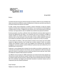 Lettre : Présentation du transport scolaire