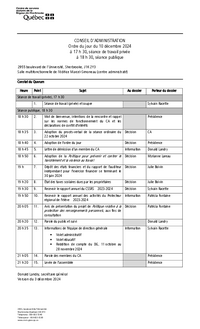 Ordre du jour du 10 décembre 2024 du Conseil d'administration (CA)